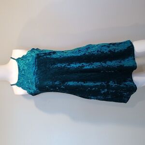 BCX Teal Crushed Velvet Keyhole Black Scallop Trim Sleeveless Mini Dress Small